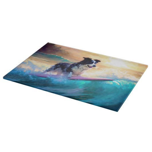 Border Collie Beach Surf Malerei Schneidebrett (Ecke)