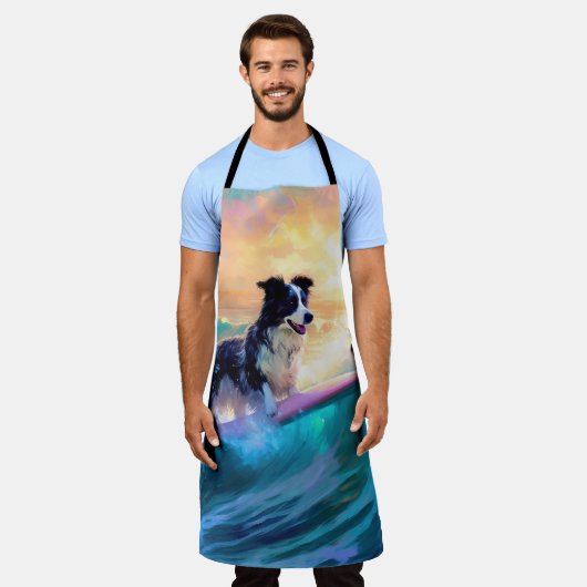 Border Collie Beach Surf Malerei Schürze (Getragen)