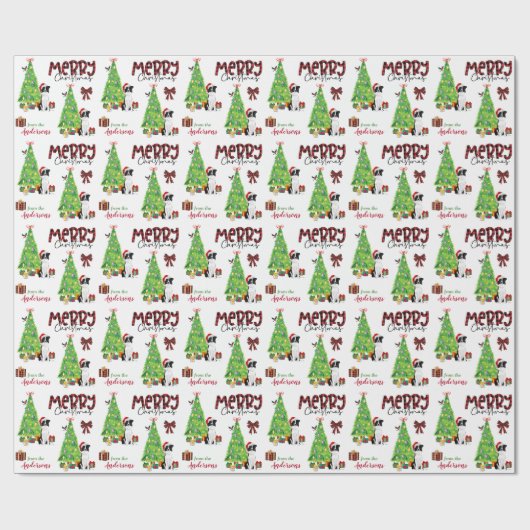 Border Collie, Bird and Christmas Tree Geschenkpapier (Flach)