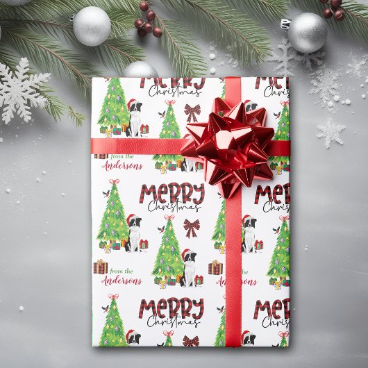 Border Collie, Bird and Christmas Tree Geschenkpapier