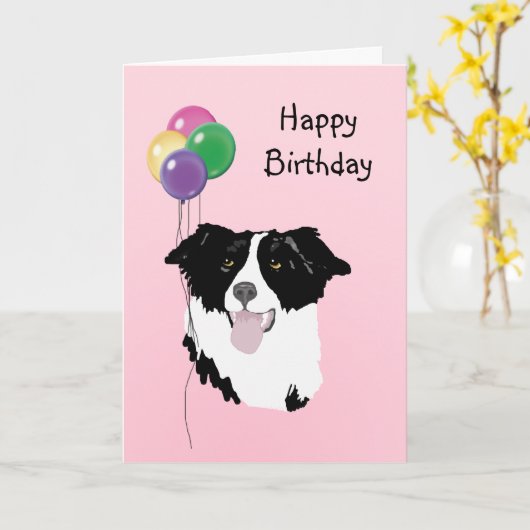 Border Collie, Birthday Balloons Karte (Gelbe Blume)