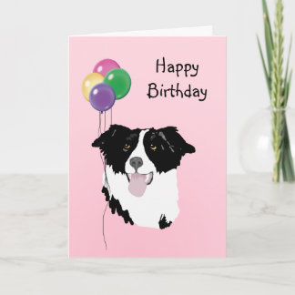 Border Collie, Birthday Balloons Karte