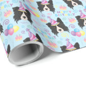 Border Collie Birthday Gift Wrapping Paper Blue Geschenkpapier (Rolleneckpunkt)