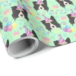 Border Collie Birthday Gift Wrapping Paper Green Geschenkpapier
