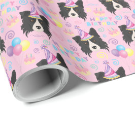 Border Collie Birthday Gift Wrapping Paper Pink Geschenkpapier
