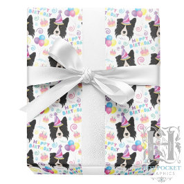 Border Collie Birthday Gift Wrapping Paper White Geschenkpapier