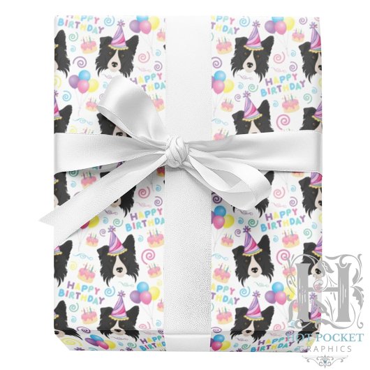Border Collie Birthday Gift Wrapping Paper White Geschenkpapier
