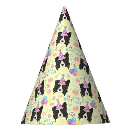 Border Collie Birthday Party Hat Yellow Partyhütchen (Vorderseite)