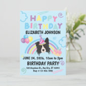 Border Collie Birthday Party Invitation Blue Einladung (Stehend Vorderseite)