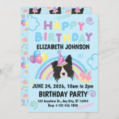 Border Collie Birthday Party Invitation Blue Einladung (Vorne/Hinten)