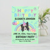 Border Collie Birthday Party Invitation Green Einladung (Stehend Vorderseite)