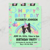 Border Collie Birthday Party Invitation Green Einladung (Vorne/Hinten)