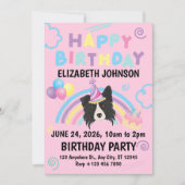 Border Collie Birthday Party Invitation Pink Einladung (Vorderseite)
