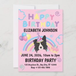 Border Collie Birthday Party Invitation Pink Einladung