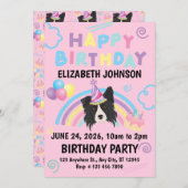 Border Collie Birthday Party Invitation Pink Einladung (Vorne/Hinten)