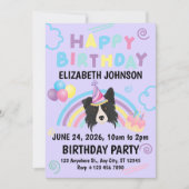 Border Collie Birthday Party Invitation Purple Einladung (Vorderseite)