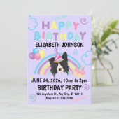 Border Collie Birthday Party Invitation Purple Einladung (Stehend Vorderseite)