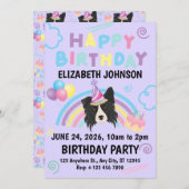 Border Collie Birthday Party Invitation Purple Einladung (Vorne/Hinten)