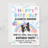 Border Collie Birthday Party Invitation White Einladung (Vorderseite)