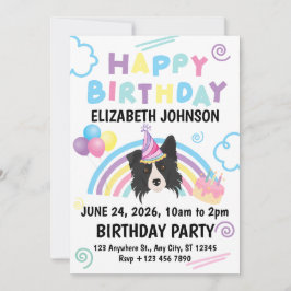 Border Collie Birthday Party Invitation White Einladung
