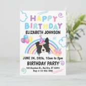 Border Collie Birthday Party Invitation White Einladung (Stehend Vorderseite)