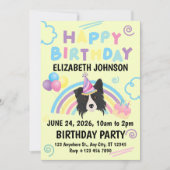 Border Collie Birthday Party Invitation Yellow Einladung (Vorderseite)