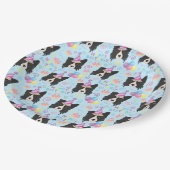 Border Collie Birthday Party Paper Plates Blue Pappteller (Schrägansicht)