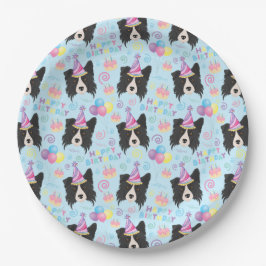 Border Collie Birthday Party Paper Plates Blue Pappteller