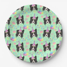 Border Collie Birthday Party Paper Plates Green Pappteller