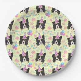 Border Collie Birthday Party Paper Plates Yellow Pappteller