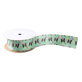 Border Collie Birthday Satin Ribbon in Green Satinband