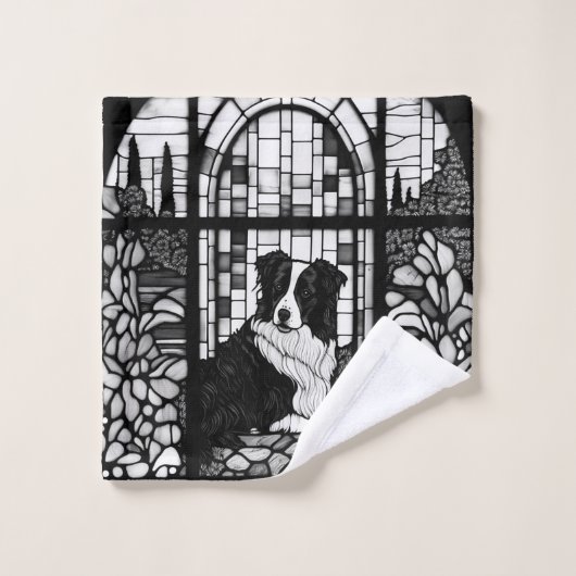 Border Collie Black and White Dogs Duschvorhang Waschlappen (Waschlappen)