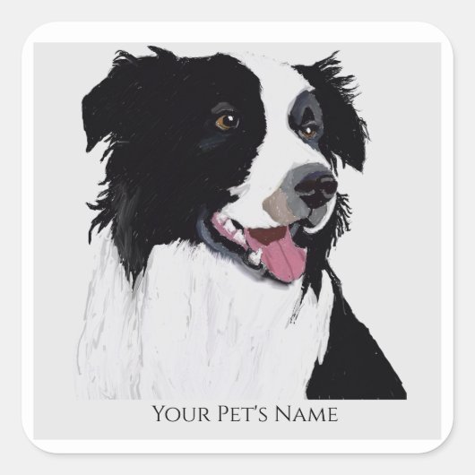 Border Collie Black and White Pet Dog - Quadratischer Aufkleber (Vorderseite)