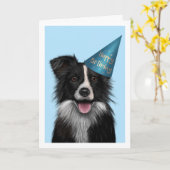 Border Collie Blue Birthday Grußkarte Karte (Gelbe Blume)