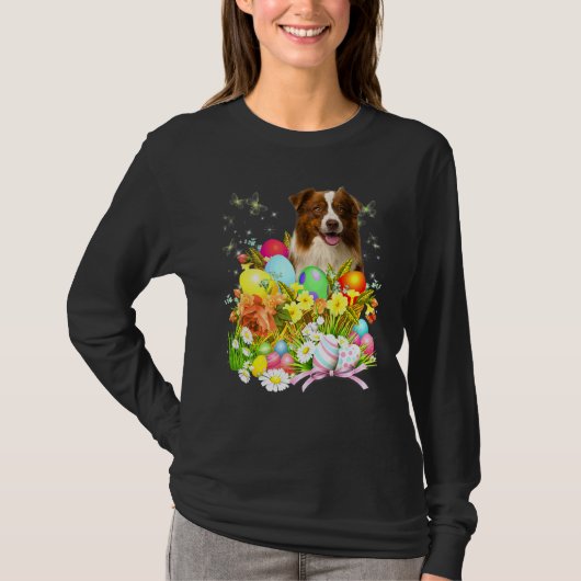 Border Collie Bunny Dog mit Ostereiern Basket Co T-Shirt (Vorderseite)