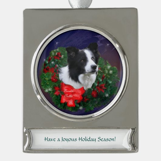 Border Collie Christmas Banner-Ornament Silber (Vorderseite)