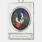 Border Collie Christmas Banner-Ornament Silber (Links)
