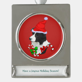 Border Collie Christmas Banner-Ornament Silber