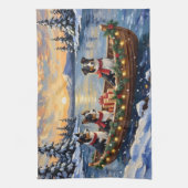 Border Collie Christmas Boat Holiday Geschirrtuch (Vertikal)