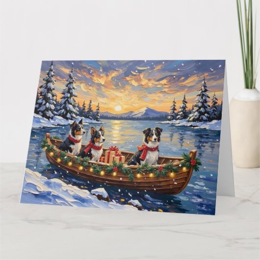 Border Collie Christmas Boat Holiday Karte (Vorderseite)