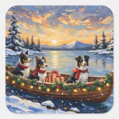 Border Collie Christmas Boat Holiday Quadratischer Aufkleber (Vorderseite)