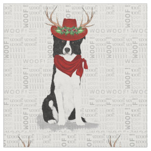 Border Collie Christmas Dog mit Antlern Stoff