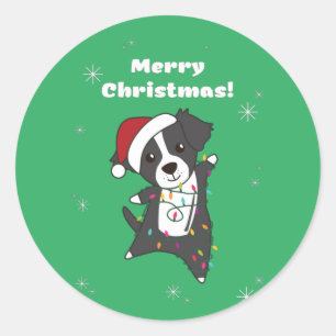 Border Collie Christmas Dog Wintertiere Hunde Cl Runder Aufkleber