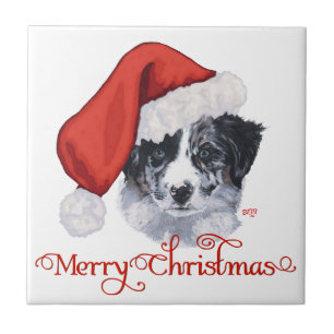 Border Collie Christmas Fliese