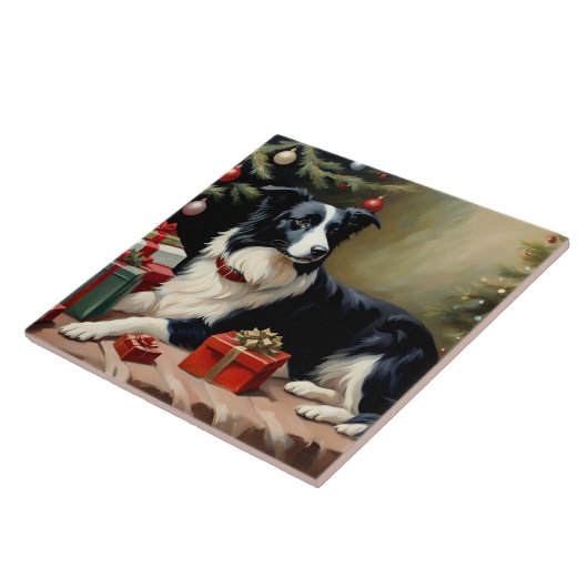 Border Collie Christmas Fliese (Seite)