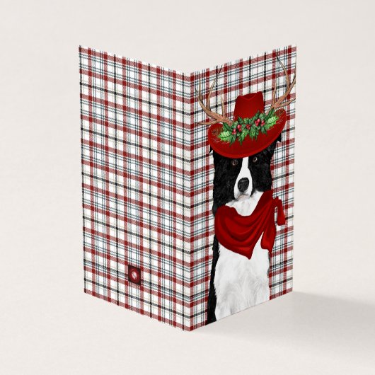 Border Collie Christmas Hund mit Western Kariert (Vorderseite)