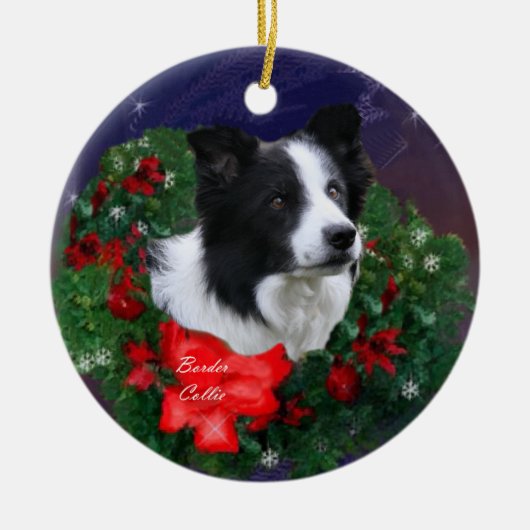 Border Collie Christmas Keramik Ornament (Vorne)