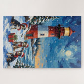 Border Collie Christmas Lighthouse Holiday Puzzle (Horizontal)