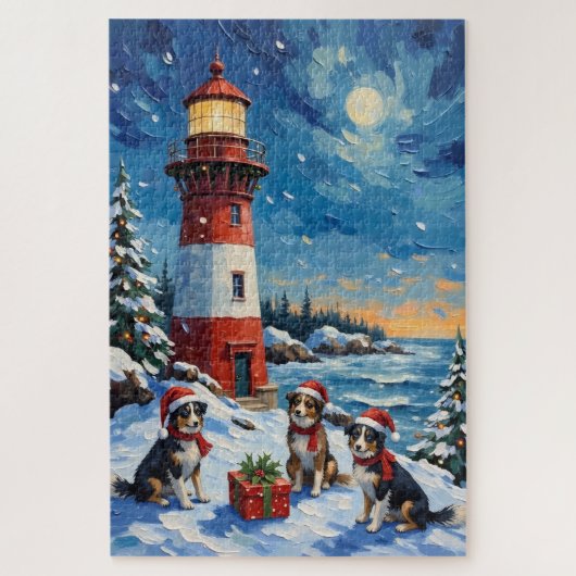 Border Collie Christmas Lighthouse Holiday Puzzle (Vertikal)