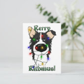 Border Collie Christmas Lights Feiertagspostkarte (Stehend Vorderseite)